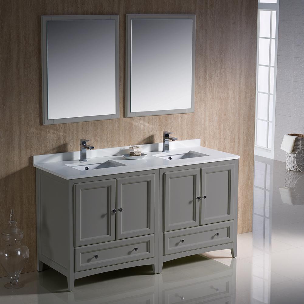 Fresca Oxford 60" Gray Traditional Double Sink Bathroom Vanity Vanity Fresca