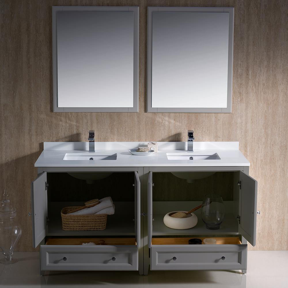 Fresca Oxford 60" Gray Traditional Double Sink Bathroom Vanity Vanity Fresca