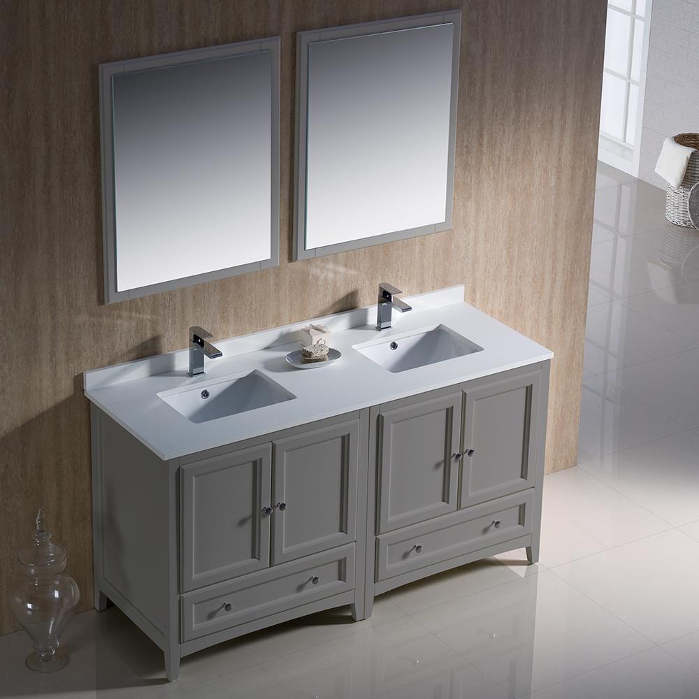 Fresca Oxford 60" Gray Traditional Double Sink Bathroom Vanity Vanity Fresca