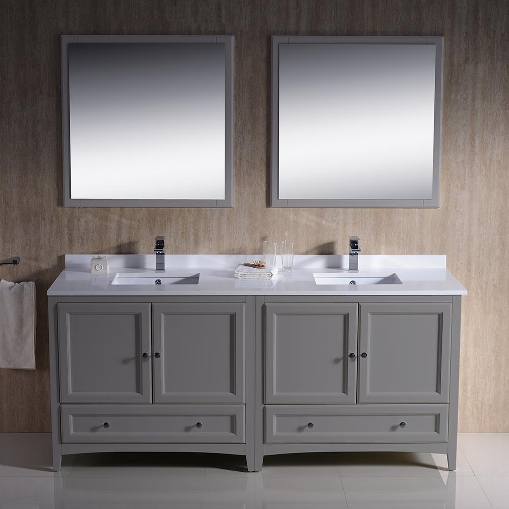 Fresca Oxford 72" Gray Traditional Double Sink Bathroom Vanity Vanity Fresca