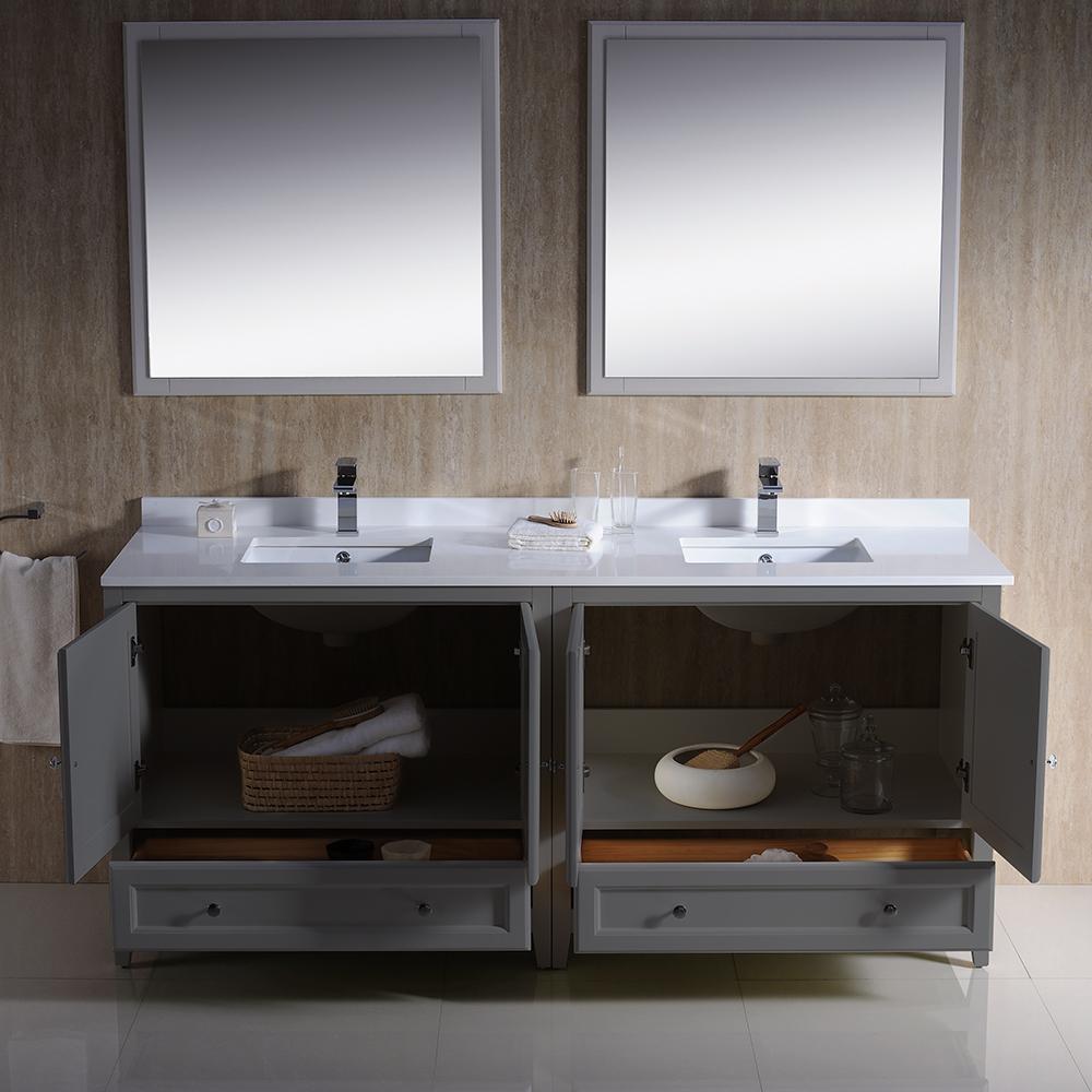 Fresca Oxford 72" Gray Traditional Double Sink Bathroom Vanity Vanity Fresca