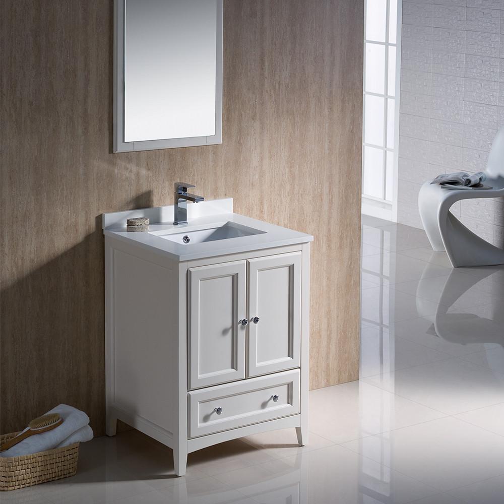 Fresca Oxford 24" Traditional Bathroom Vanity White Solid Wood Frame Free Faucet Vanity Fresca