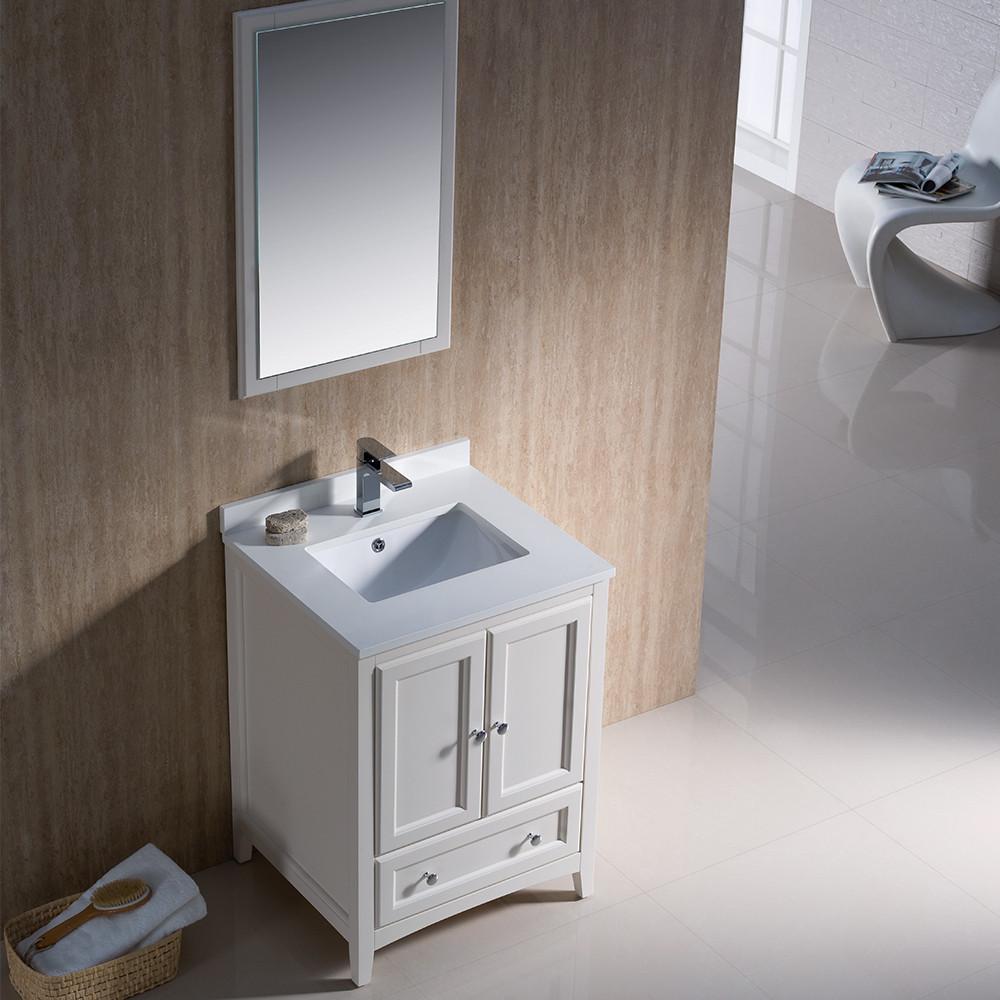 Fresca Oxford 24" Traditional Bathroom Vanity White Solid Wood Frame Free Faucet Vanity Fresca