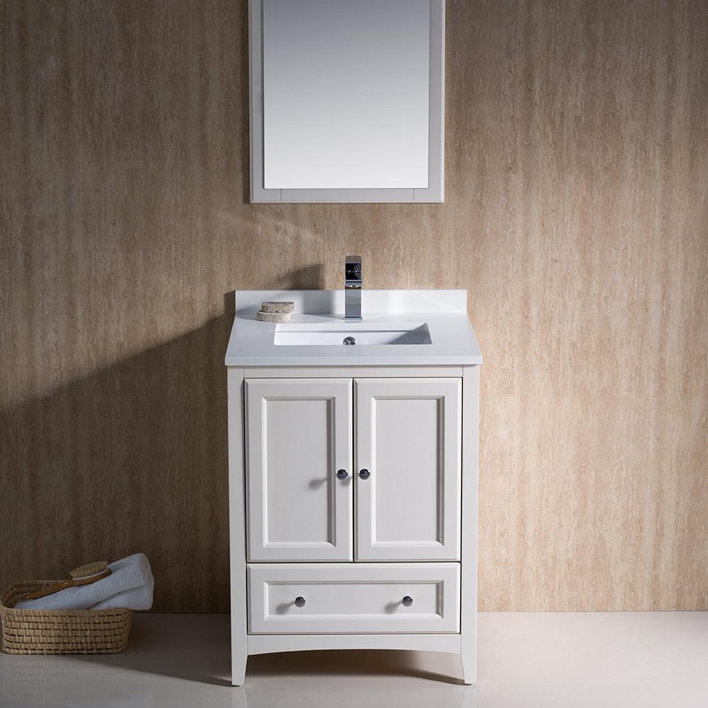 Fresca Oxford 24" Traditional Bathroom Vanity White Solid Wood Frame Free Faucet Vanity Fresca