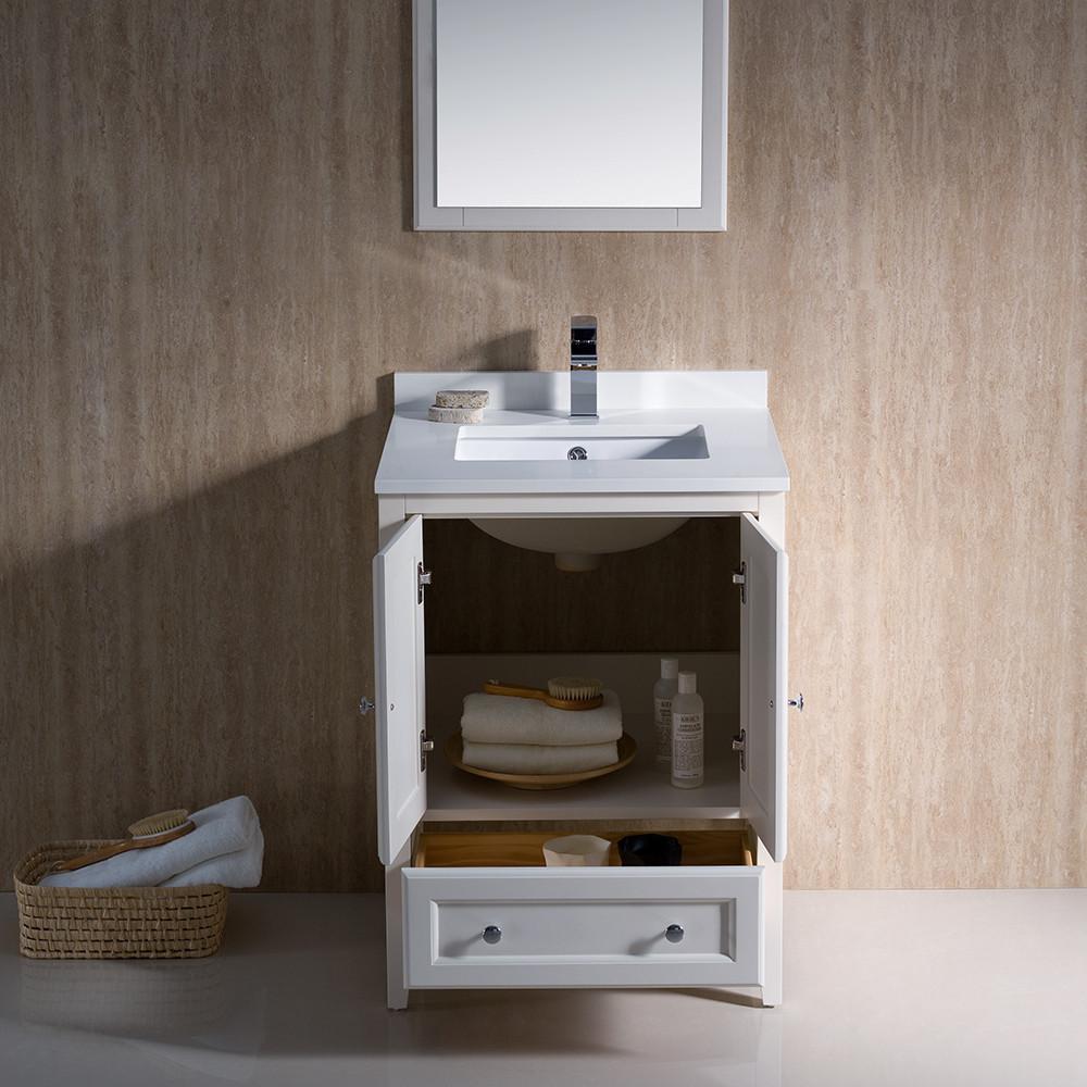 Fresca Oxford 24" Traditional Bathroom Vanity White Solid Wood Frame Free Faucet Vanity Fresca