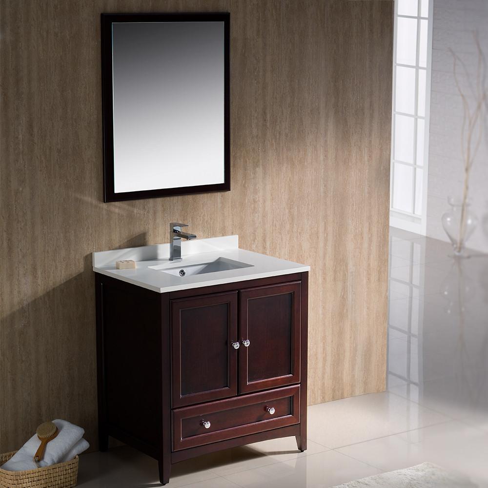 Fresca Oxford 30" Mahogany Traditional Vanity 2 Soft Doors-Free Faucet Vanity Fresca