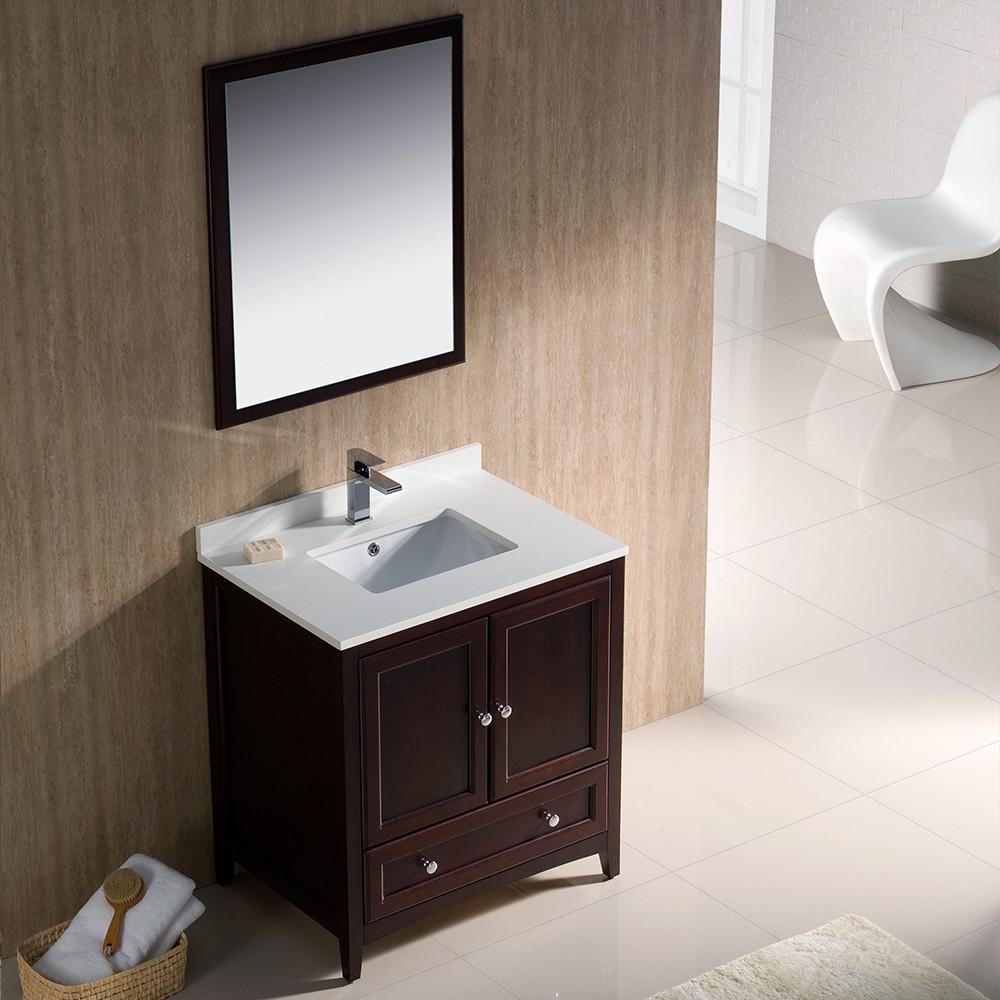 Fresca Oxford 30" Mahogany Traditional Vanity 2 Soft Doors-Free Faucet Vanity Fresca