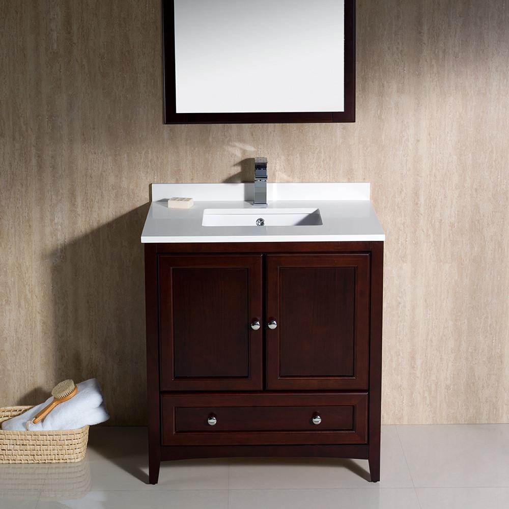 Fresca Oxford 30" Mahogany Traditional Vanity 2 Soft Doors-Free Faucet Vanity Fresca