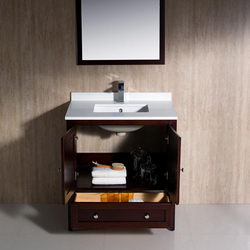 Fresca Oxford 30" Mahogany Traditional Vanity 2 Soft Doors-Free Faucet Vanity Fresca