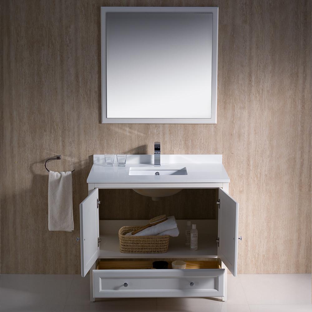 Fresca Oxford 36" Antique White Traditional Bathroom Vanity Free Faucet Vanity Fresca