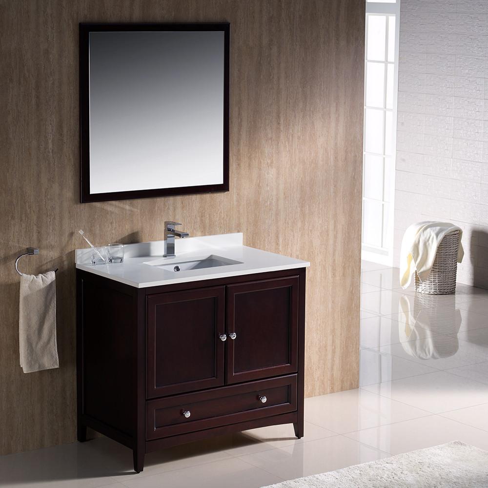 Fresca Oxford 36" Mahogany Traditional Bathroom Vanity Free Faucet Vanity Fresca