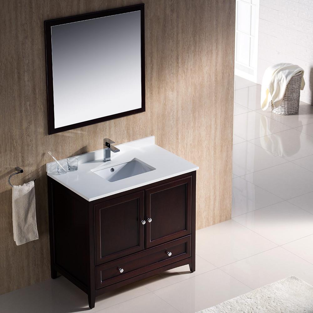 Fresca Oxford 36" Mahogany Traditional Bathroom Vanity Free Faucet Vanity Fresca