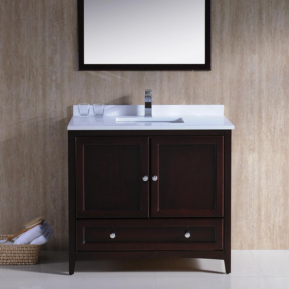Fresca Oxford 36" Mahogany Traditional Bathroom Vanity Free Faucet Vanity Fresca