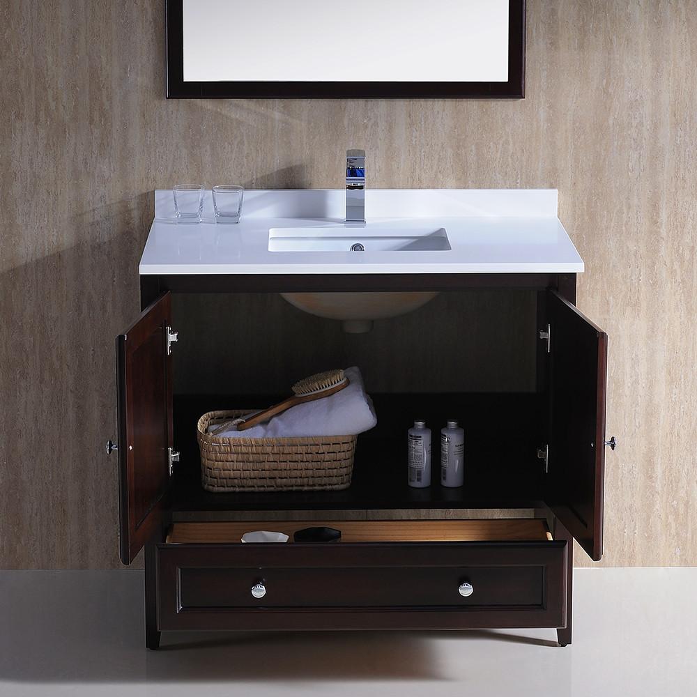Fresca Oxford 36" Mahogany Traditional Bathroom Vanity Free Faucet Vanity Fresca