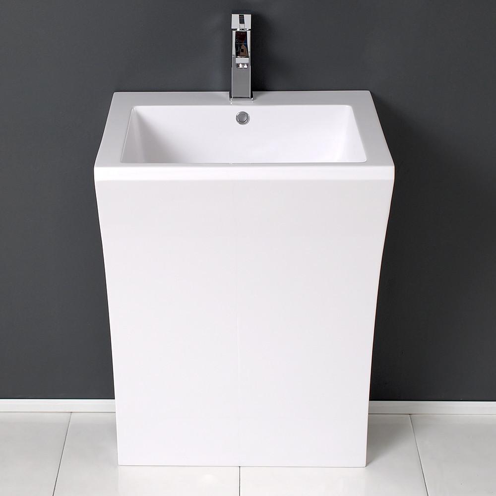 Fresca Quadro White Modern Vanity Pedestal Sink w/ Med Cabinet-Free Faucet Vanity Fresca