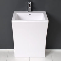 Thumbnail for Fresca Quadro White Modern Vanity Pedestal Sink w/ Med Cabinet-Free Faucet Vanity Fresca