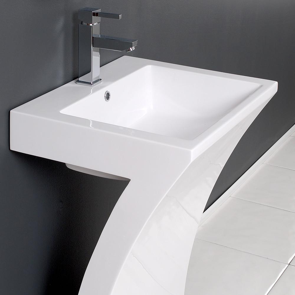 Fresca Quadro White Modern Vanity Pedestal Sink w/ Med Cabinet-Free Faucet Vanity Fresca
