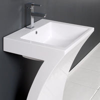 Thumbnail for Fresca Quadro White Modern Vanity Pedestal Sink w/ Med Cabinet-Free Faucet Vanity Fresca