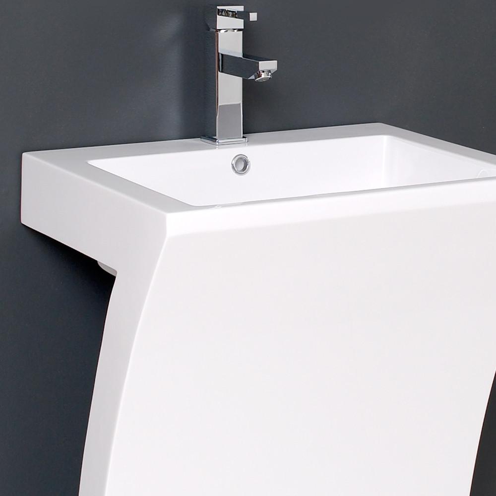 Fresca Quadro White Modern Vanity Pedestal Sink w/ Med Cabinet-Free Faucet Vanity Fresca