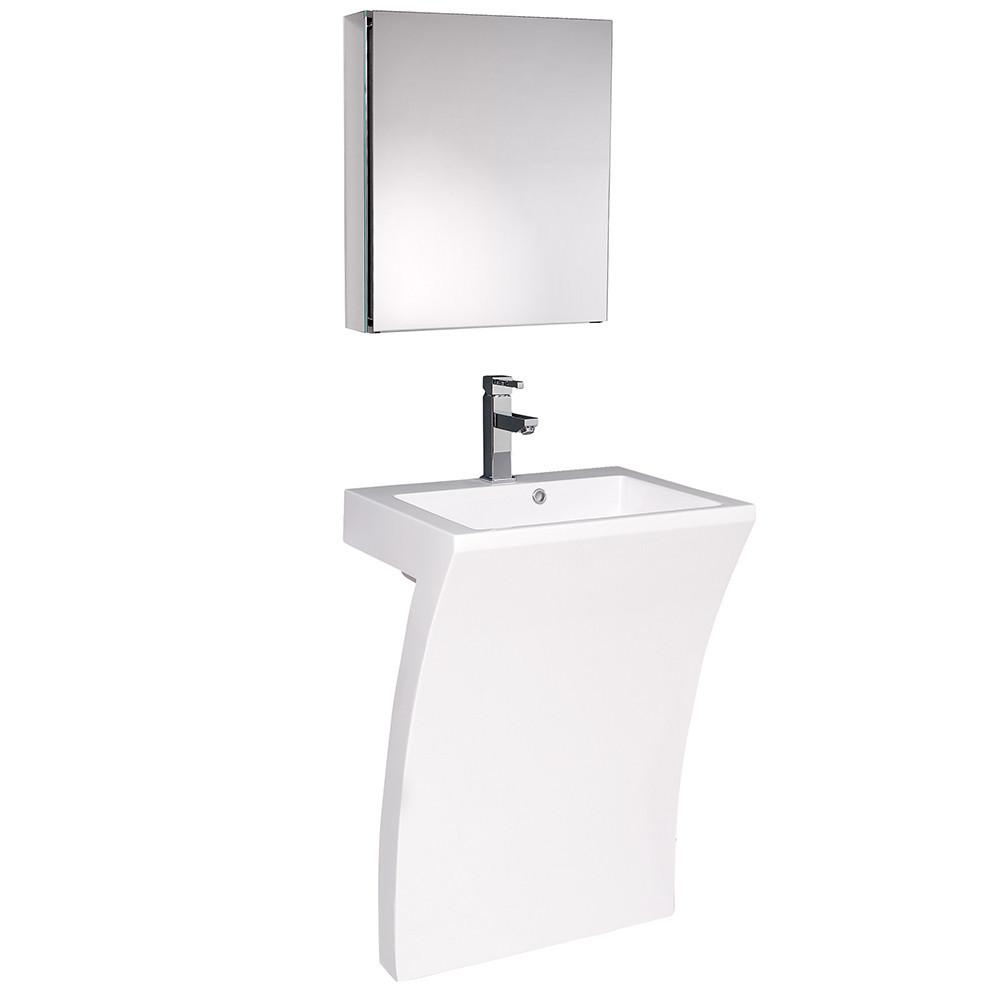 Fresca Quadro White Modern Vanity Pedestal Sink w/ Med Cabinet-Free Faucet Vanity Fresca