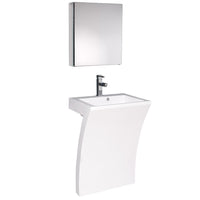 Thumbnail for Fresca Quadro White Modern Vanity Pedestal Sink w/ Med Cabinet-Free Faucet Vanity Fresca