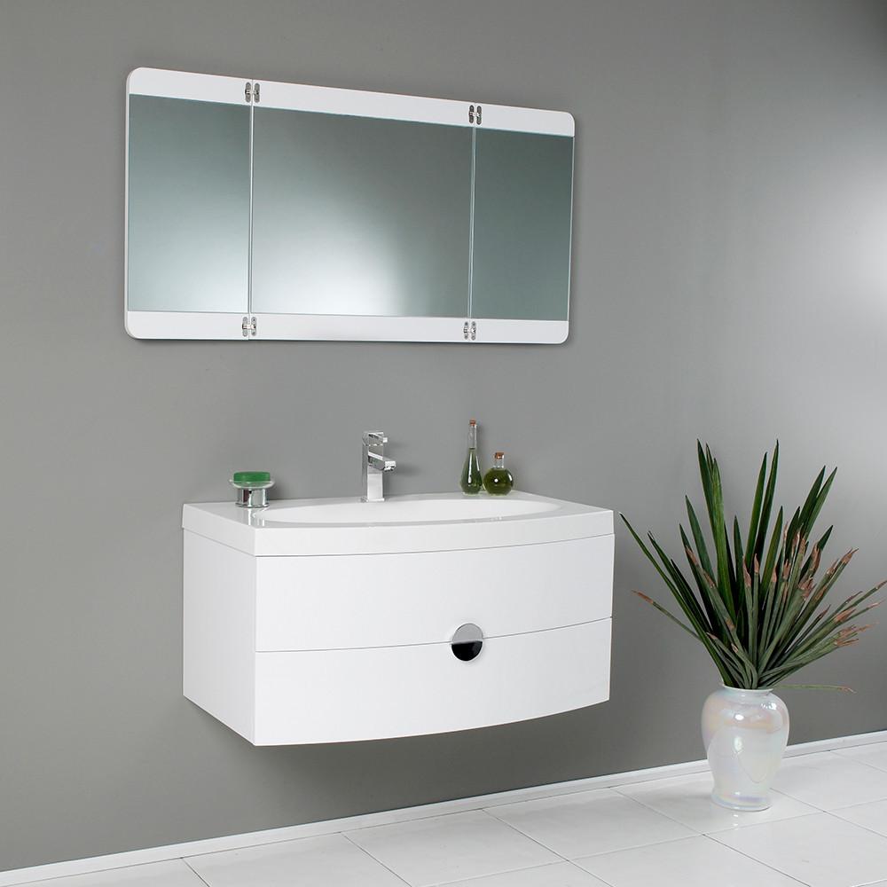 Fresca Modern Bathroom Vanity with 3 Panel Folding Mirror & Free Faucet - White Vanity Fresca