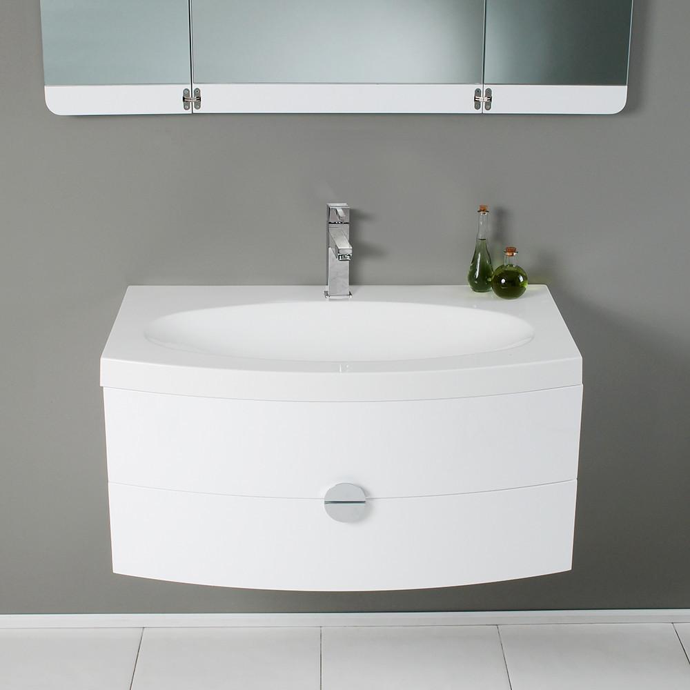 Fresca Modern Bathroom Vanity with 3 Panel Folding Mirror & Free Faucet - White Vanity Fresca