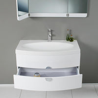 Thumbnail for Fresca Modern Bathroom Vanity with 3 Panel Folding Mirror & Free Faucet - White Vanity Fresca