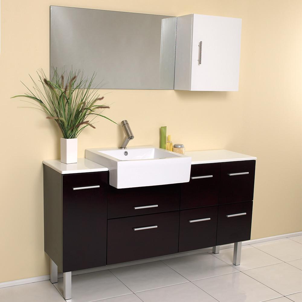 Fresca Serio Espresso Modern Bathroom Vanity w/ Mirror & Side Cabinet Vanity Fresca