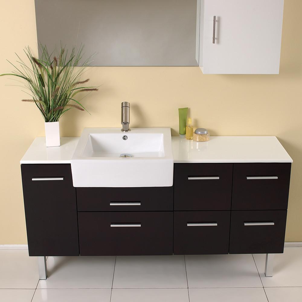 Fresca Serio Espresso Modern Bathroom Vanity w/ Mirror & Side Cabinet Vanity Fresca