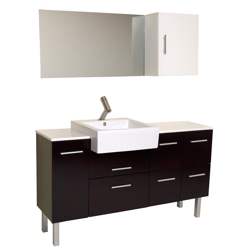 Fresca Serio Espresso Modern Bathroom Vanity w/ Mirror & Side Cabinet Vanity Fresca