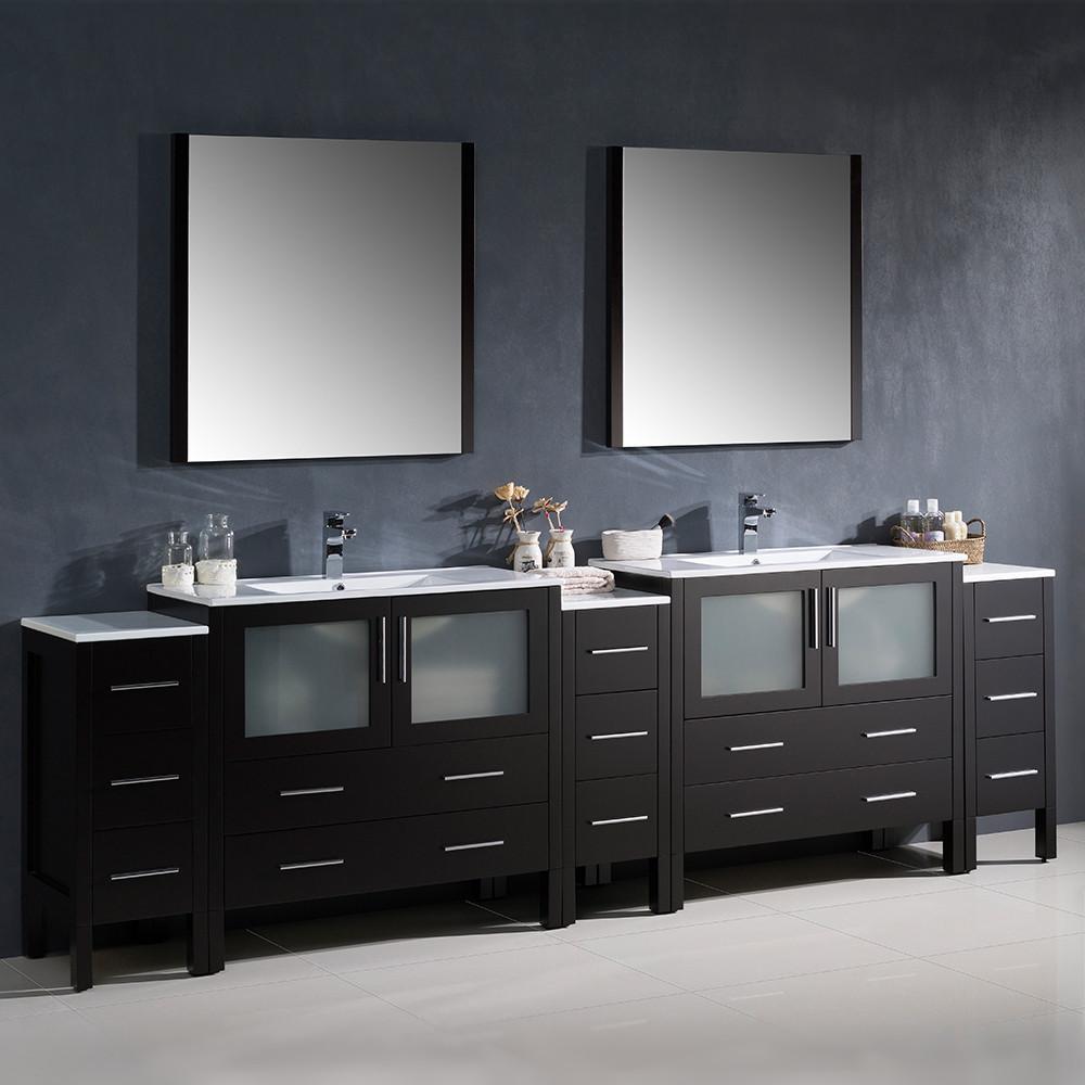 Fresca Torino 108" Espresso Modern Double Sink w/ 3 Side Cabinets & Integrated Sinks Vanity Fresca