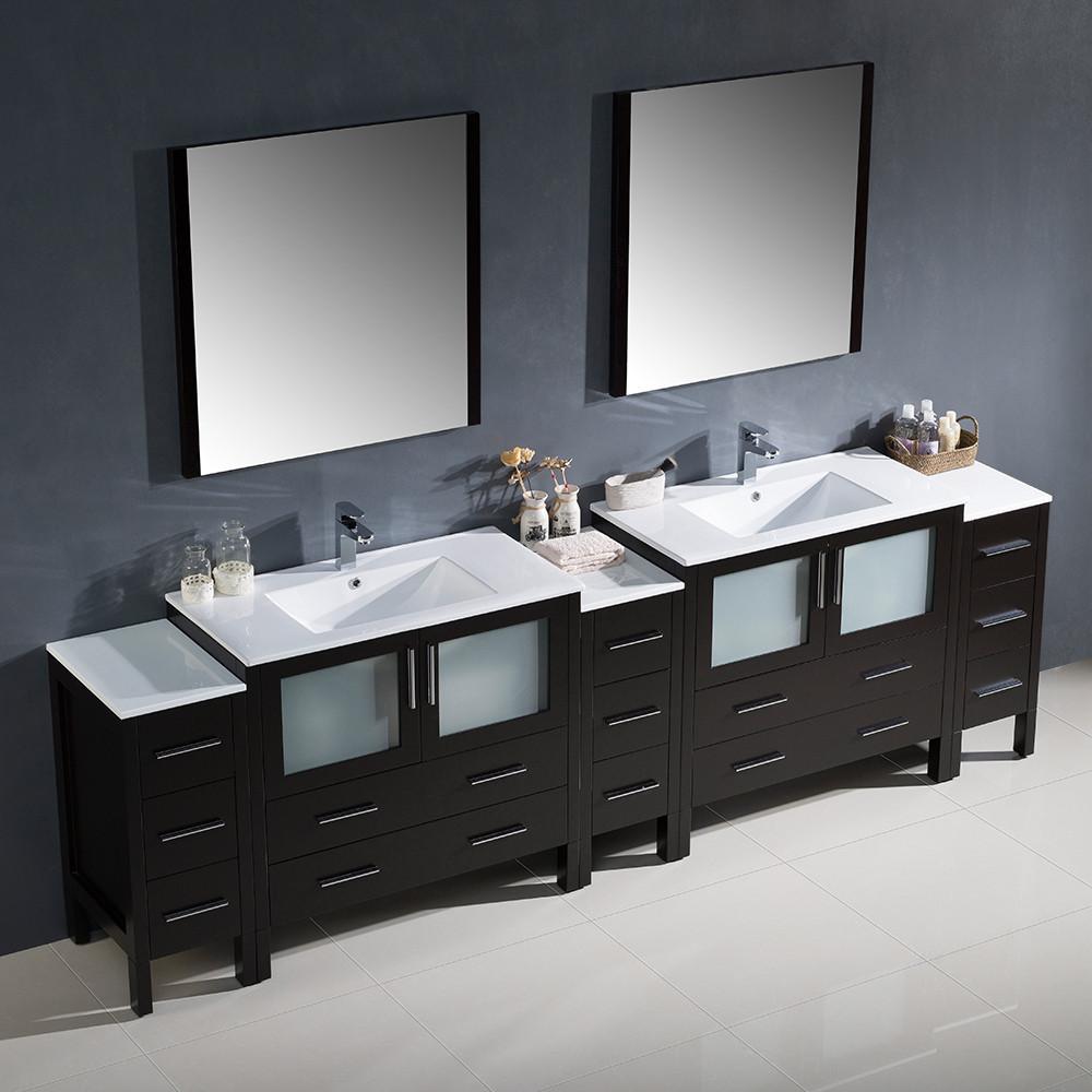 Fresca Torino 108" Espresso Modern Double Sink w/ 3 Side Cabinets & Integrated Sinks Vanity Fresca