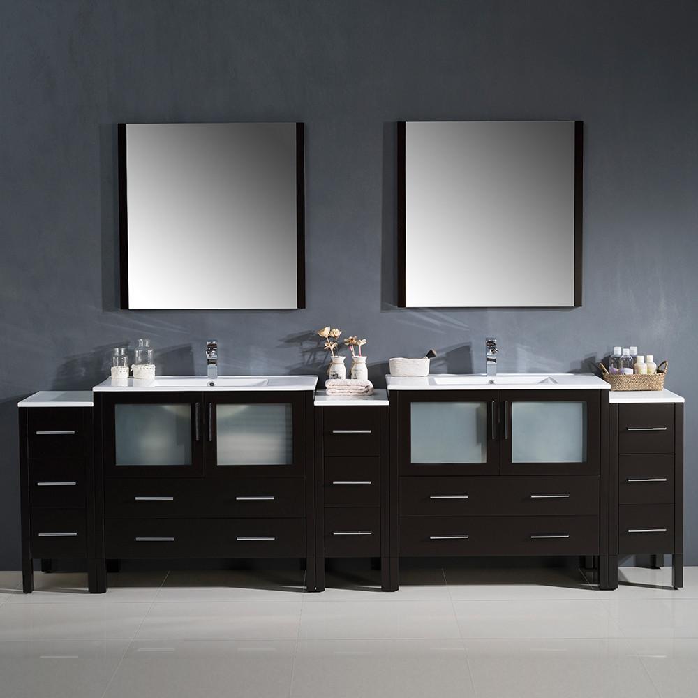 Fresca Torino 108" Espresso Modern Double Sink w/ 3 Side Cabinets & Integrated Sinks Vanity Fresca