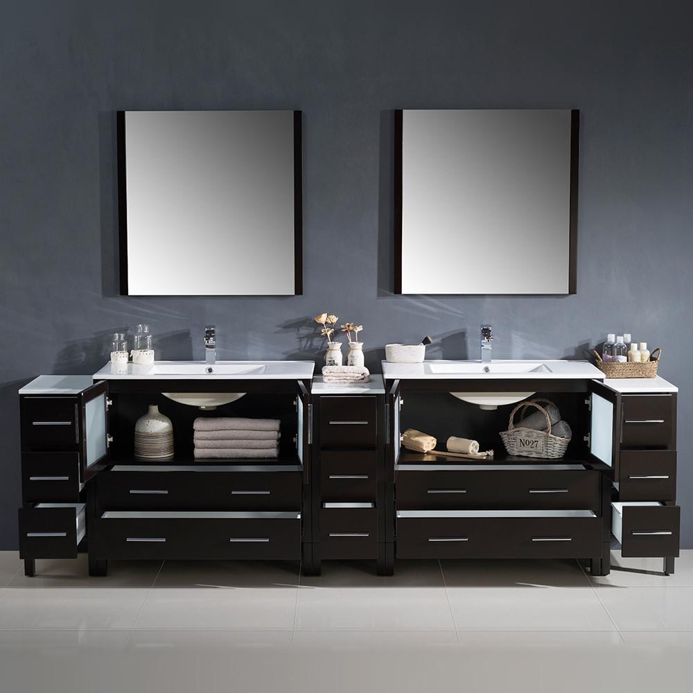 Fresca Torino 108" Espresso Modern Double Sink w/ 3 Side Cabinets & Integrated Sinks Vanity Fresca