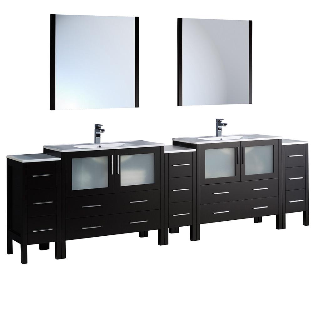 Fresca Torino 108" Espresso Modern Double Sink w/ 3 Side Cabinets & Integrated Sinks Vanity Fresca