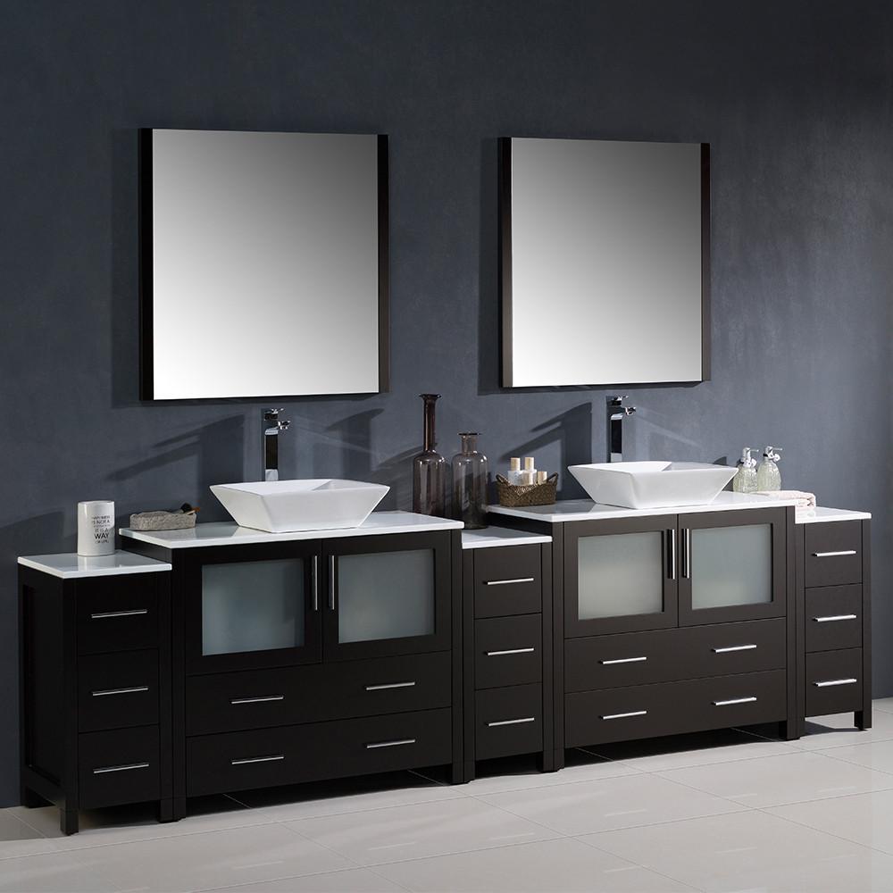 Fresca Torino 108" Espresso Modern Double Sink w/ 3 Side Cabinets & Vessel Sinks Vanity Fresca