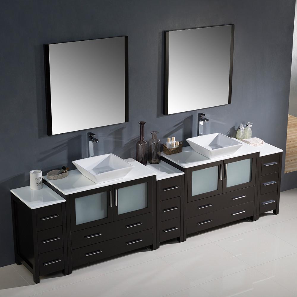 Fresca Torino 108" Espresso Modern Double Sink w/ 3 Side Cabinets & Vessel Sinks Vanity Fresca