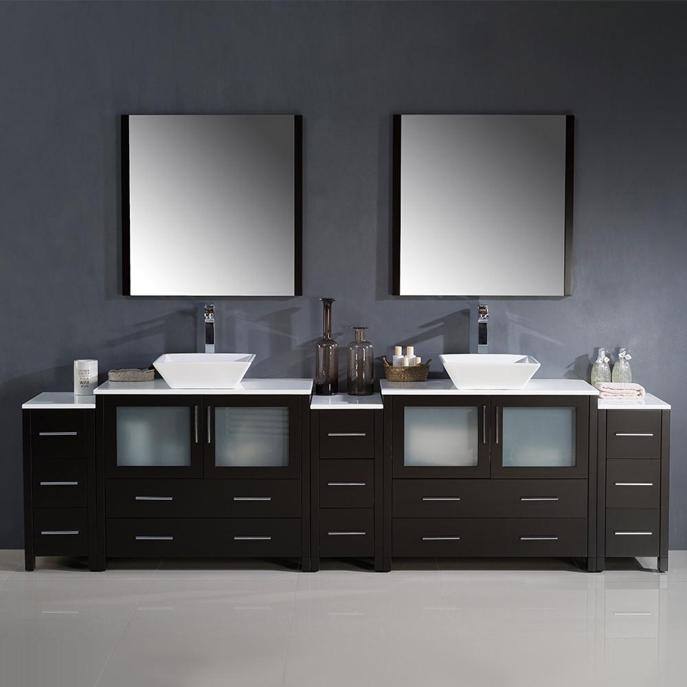 Fresca Torino 108" Espresso Modern Double Sink w/ 3 Side Cabinets & Vessel Sinks Vanity Fresca
