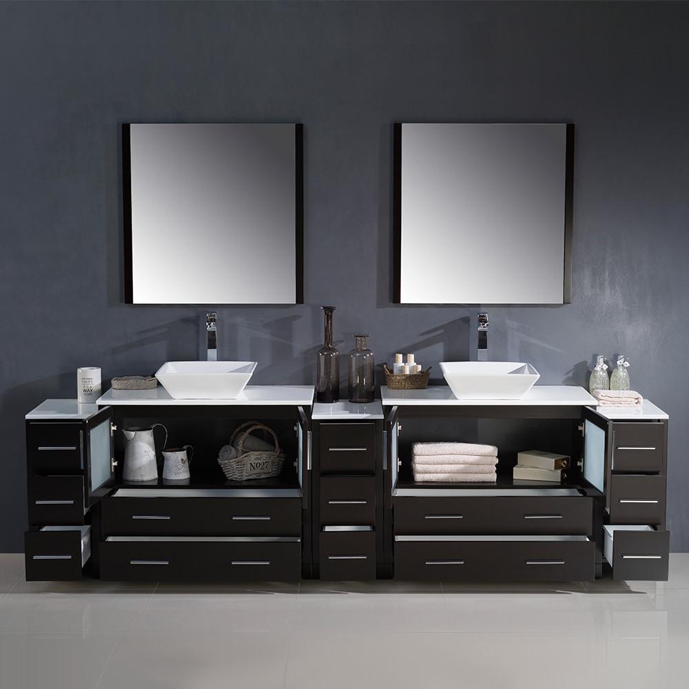 Fresca Torino 108" Espresso Modern Double Sink w/ 3 Side Cabinets & Vessel Sinks Vanity Fresca