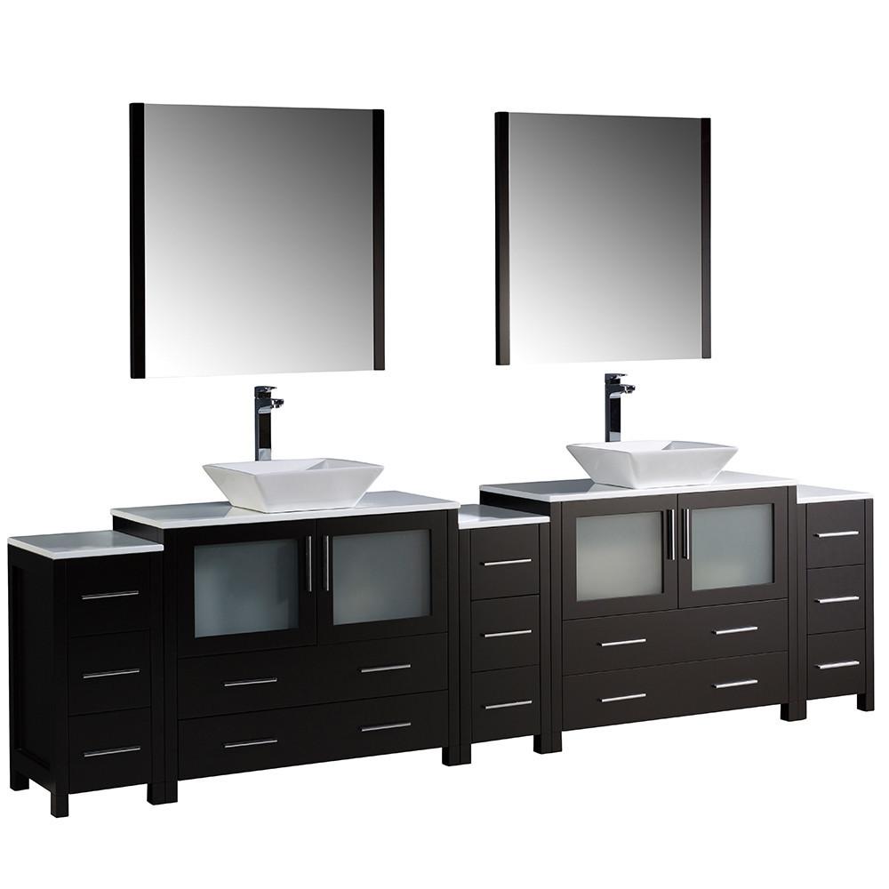 Fresca Torino 108" Espresso Modern Double Sink w/ 3 Side Cabinets & Vessel Sinks Vanity Fresca