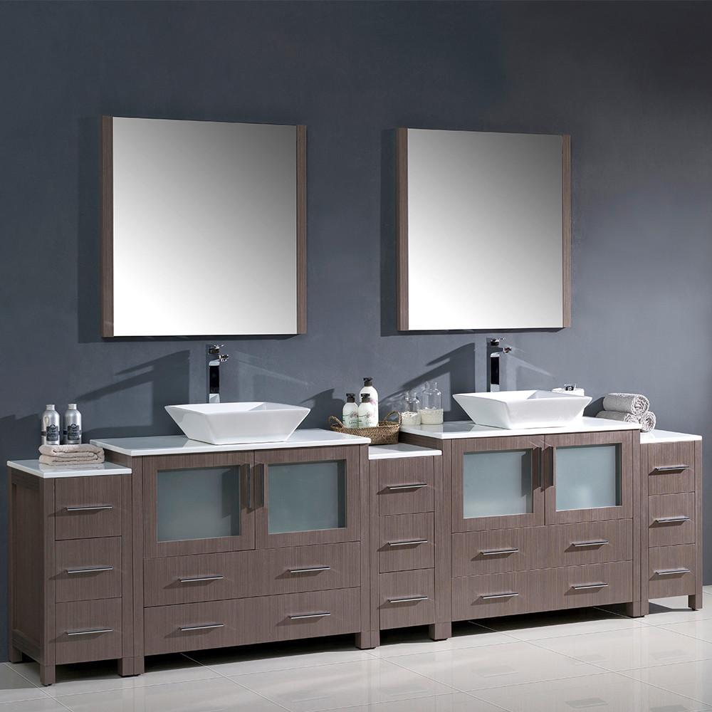 Fresca Torino 108" Gray Oak Modern Double Sink Vanity w/ 3 Side Cabinets & Vessel Sinks Vanity Fresca