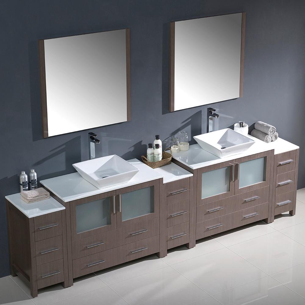 Fresca Torino 108" Gray Oak Modern Double Sink Vanity w/ 3 Side Cabinets & Vessel Sinks Vanity Fresca