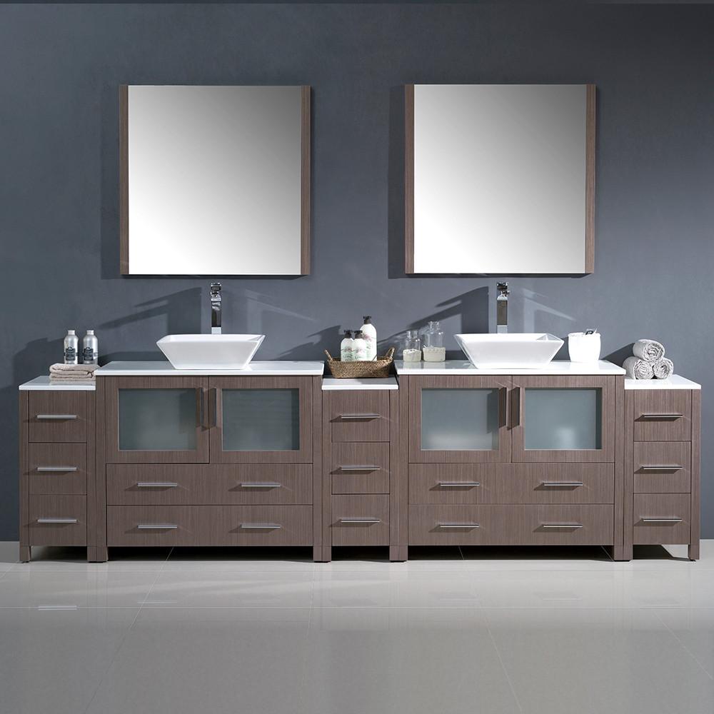 Fresca Torino 108" Gray Oak Modern Double Sink Vanity w/ 3 Side Cabinets & Vessel Sinks Vanity Fresca