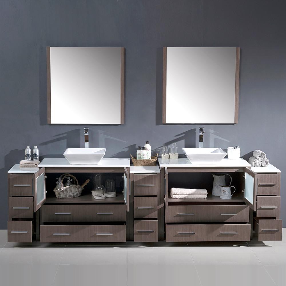 Fresca Torino 108" Gray Oak Modern Double Sink Vanity w/ 3 Side Cabinets & Vessel Sinks Vanity Fresca
