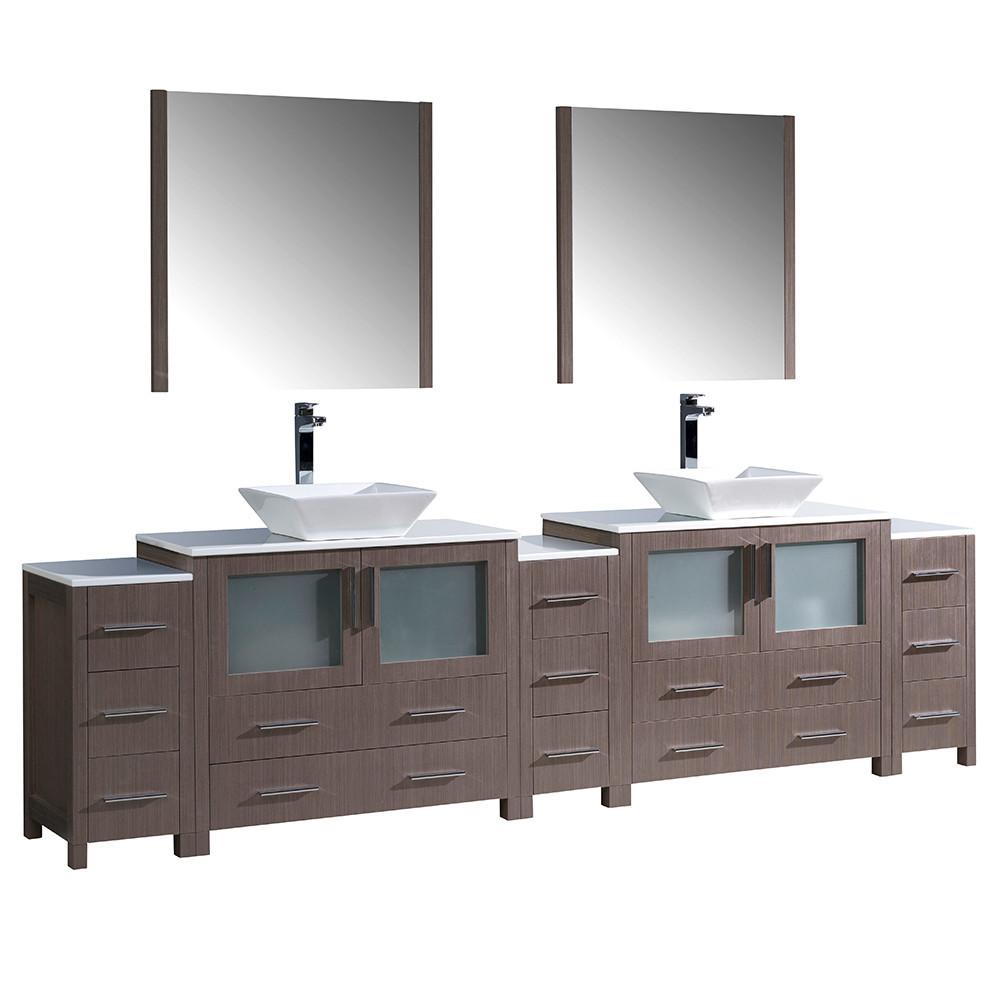 Fresca Torino 108" Gray Oak Modern Double Sink Vanity w/ 3 Side Cabinets & Vessel Sinks Vanity Fresca