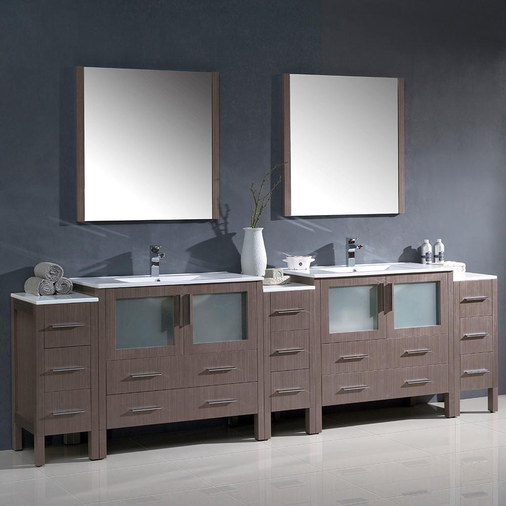 Fresca Torino 108" Gray Oak Modern Double Sink Vanity w/ 3 Side Cabinets & Integrated Sinks Vanity Fresca