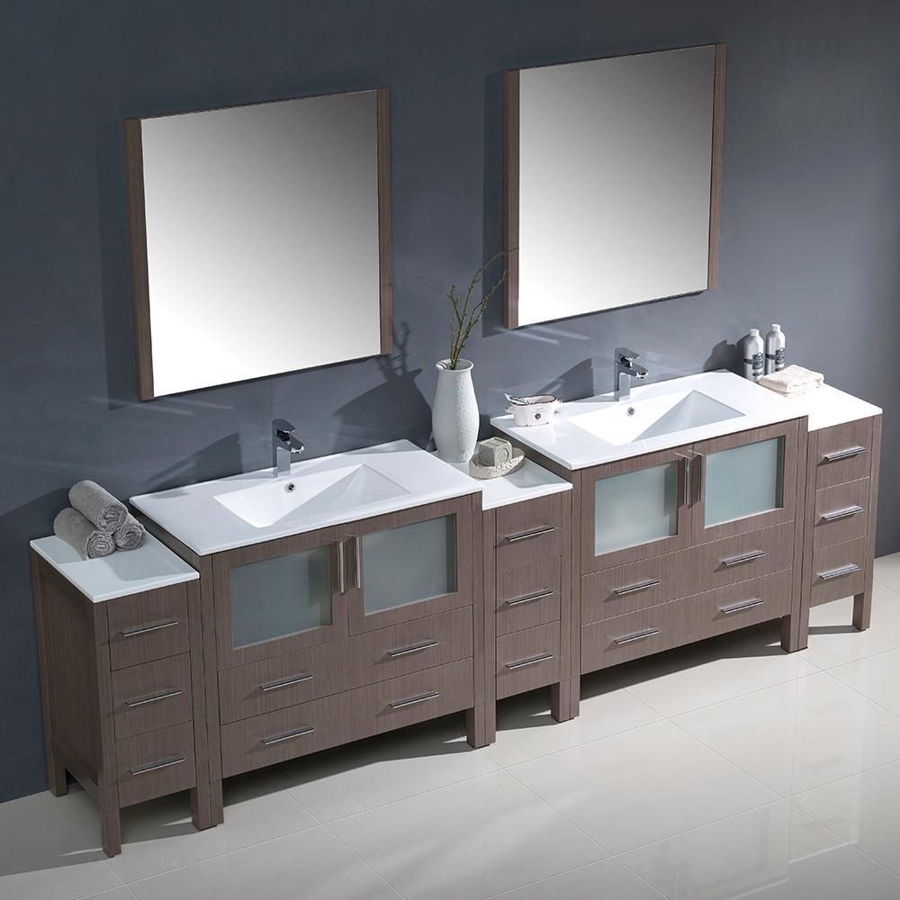 Fresca Torino 108" Gray Oak Modern Double Sink Vanity w/ 3 Side Cabinets & Integrated Sinks Vanity Fresca