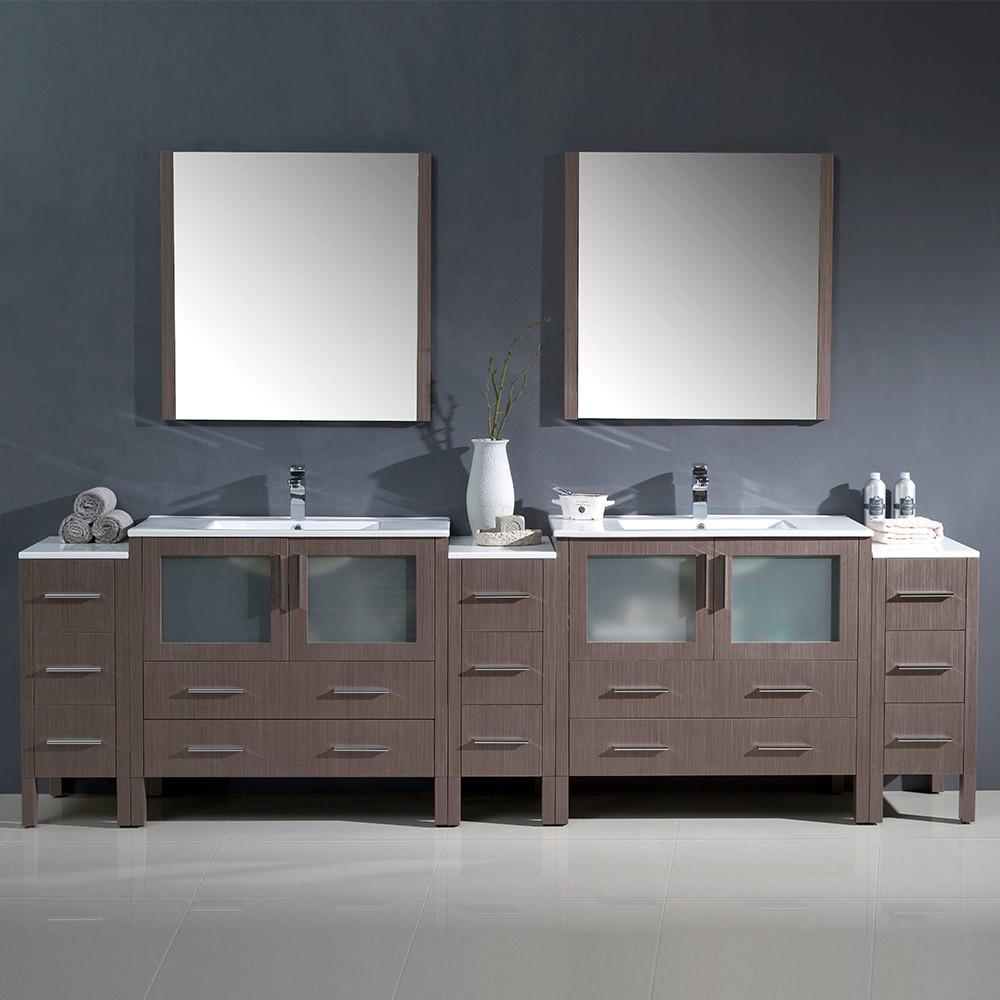 Fresca Torino 108" Gray Oak Modern Double Sink Vanity w/ 3 Side Cabinets & Integrated Sinks Vanity Fresca