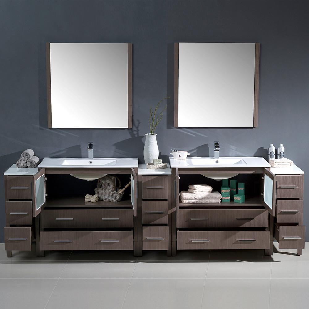 Fresca Torino 108" Gray Oak Modern Double Sink Vanity w/ 3 Side Cabinets & Integrated Sinks Vanity Fresca